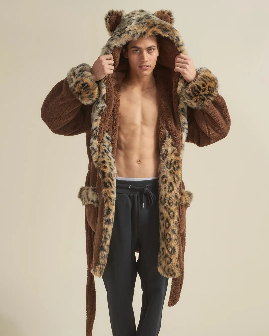 Leopard Classic Short Faux Fur Robe | Men's