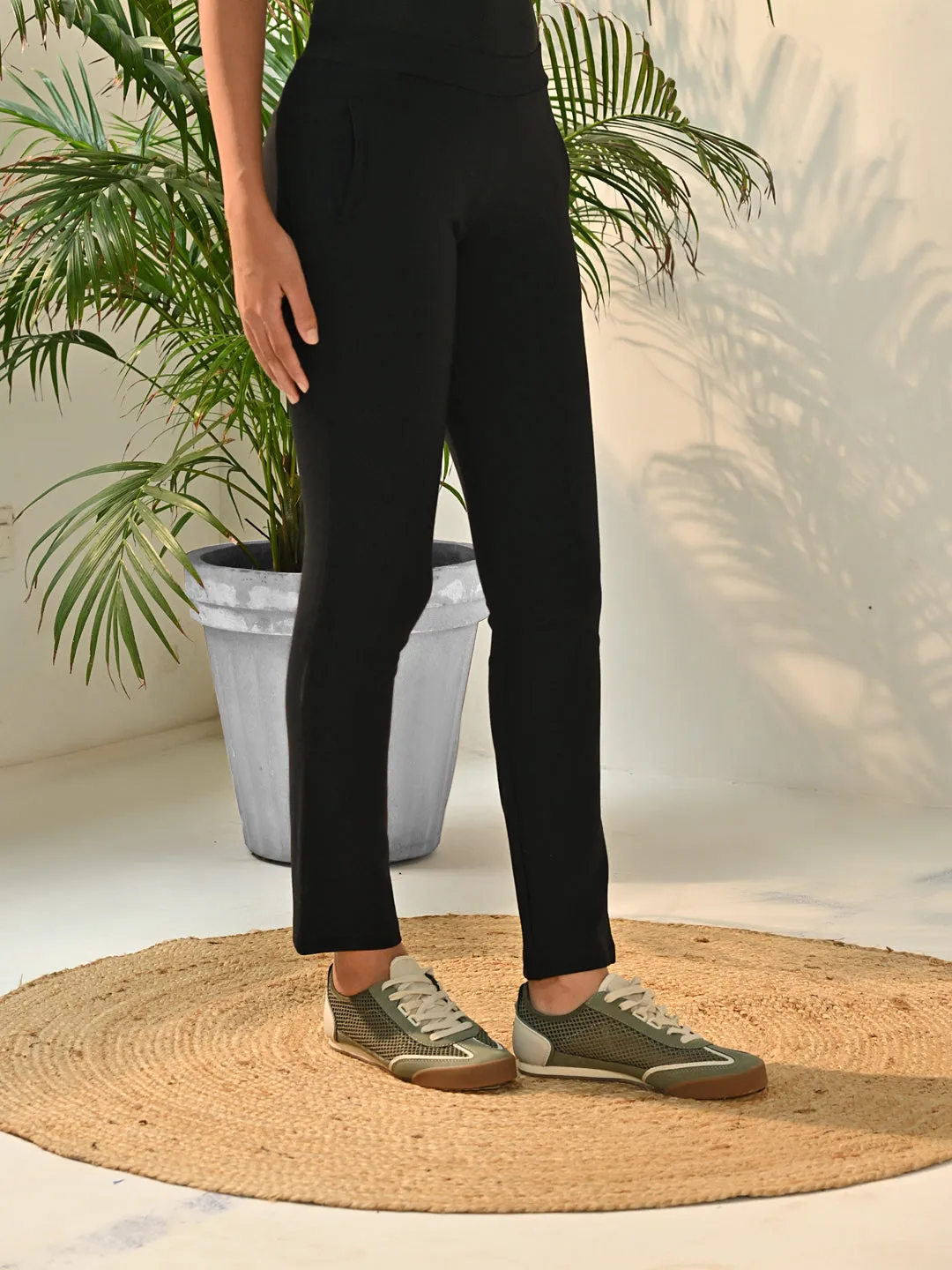 Liah Black Straight Fit Trousers for Women