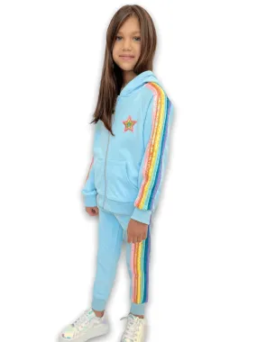 Lola and the Boys Rainbow Sequin Joggers Set in Baby Blue