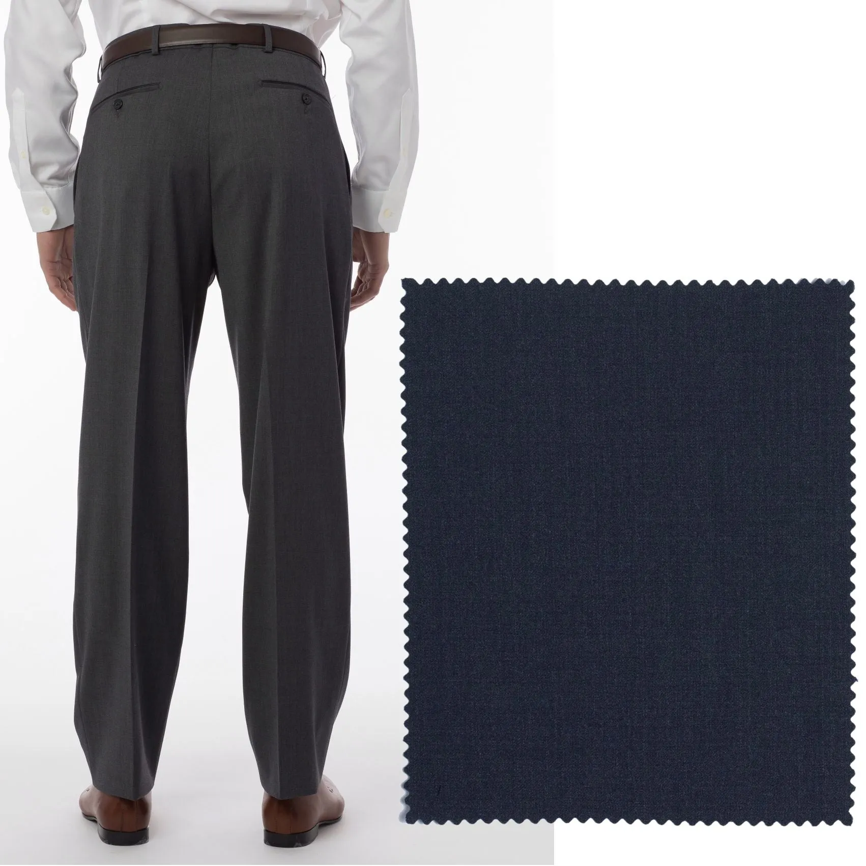 LONG FIT Super 120s Wool Gabardine Comfort-EZE Trouser in Navy Mix (Manchester Pleated Model) by Ballin