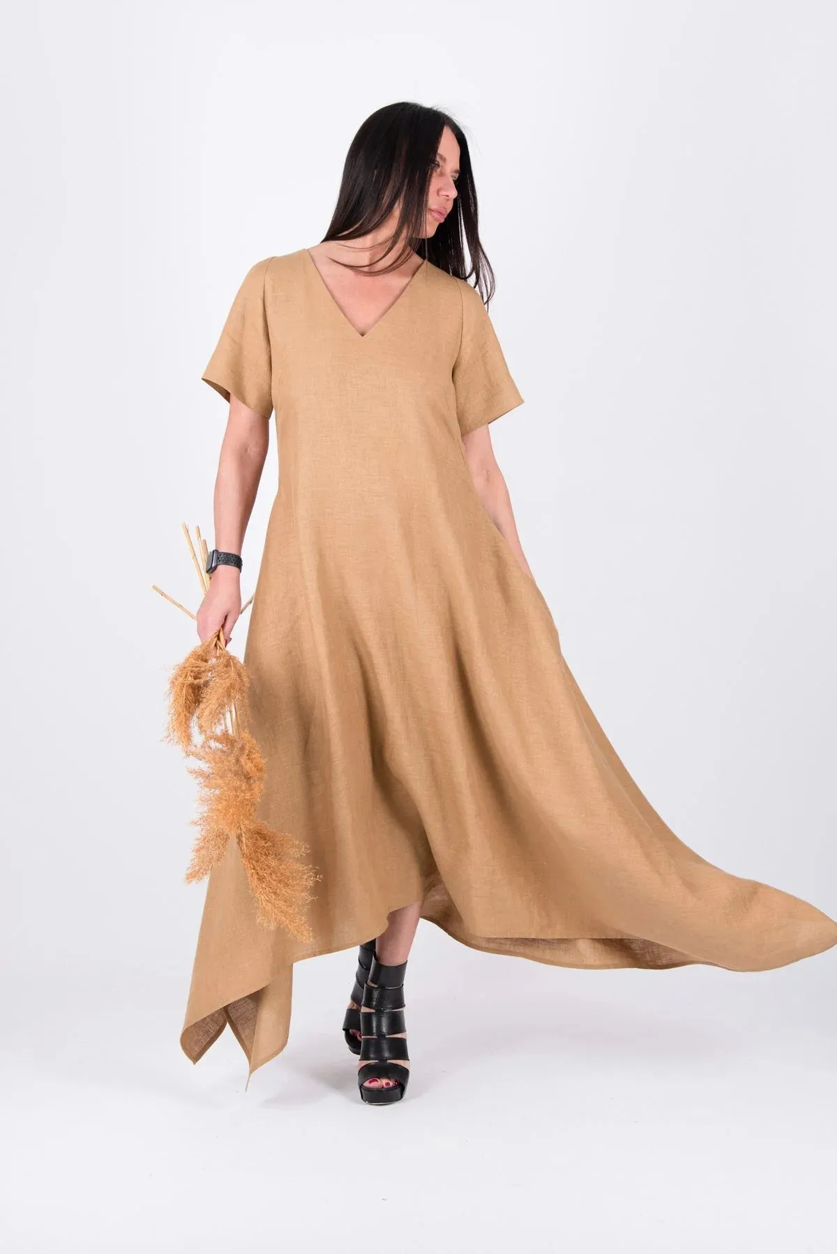 LUCCA LINEN V NECK DRESS