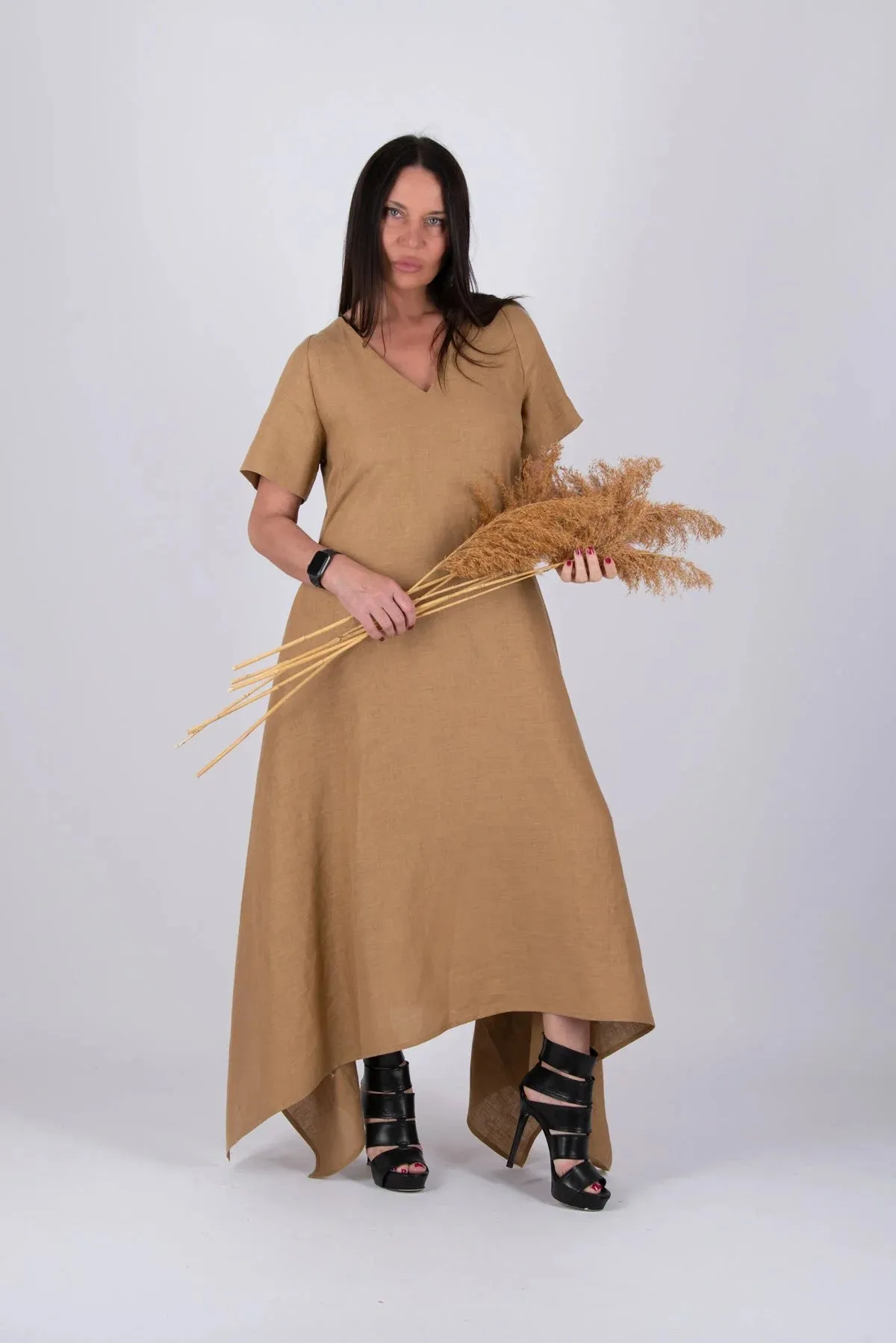 LUCCA LINEN V NECK DRESS