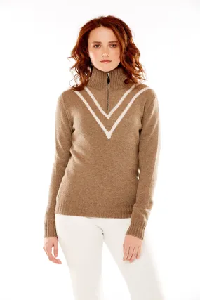 M. Miller Vee Cashmere Half Zip sweater White V stripe in Oatmeal 100% Cashmere