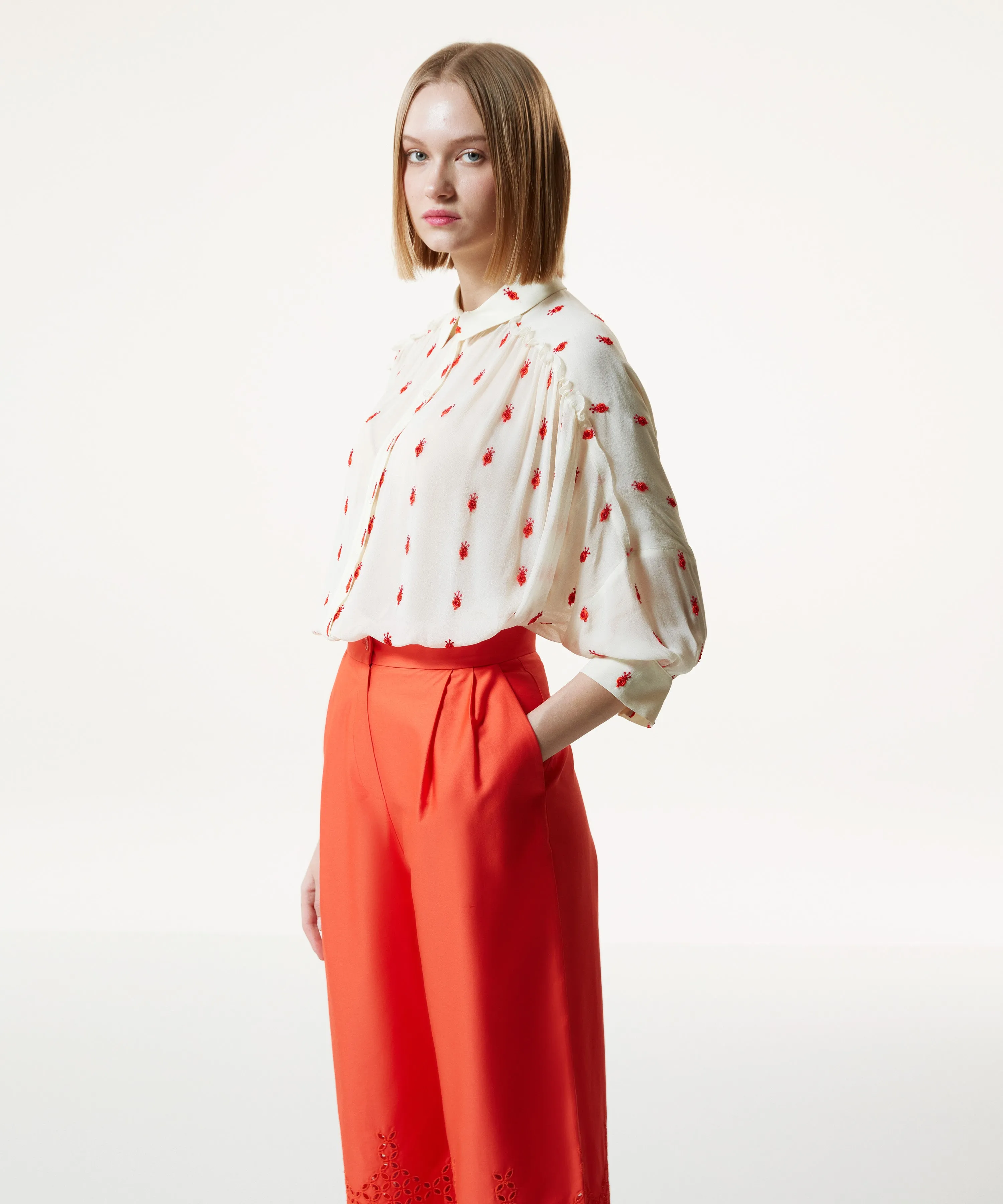 Machka Embroidered Poplin Trousers Pomegranate