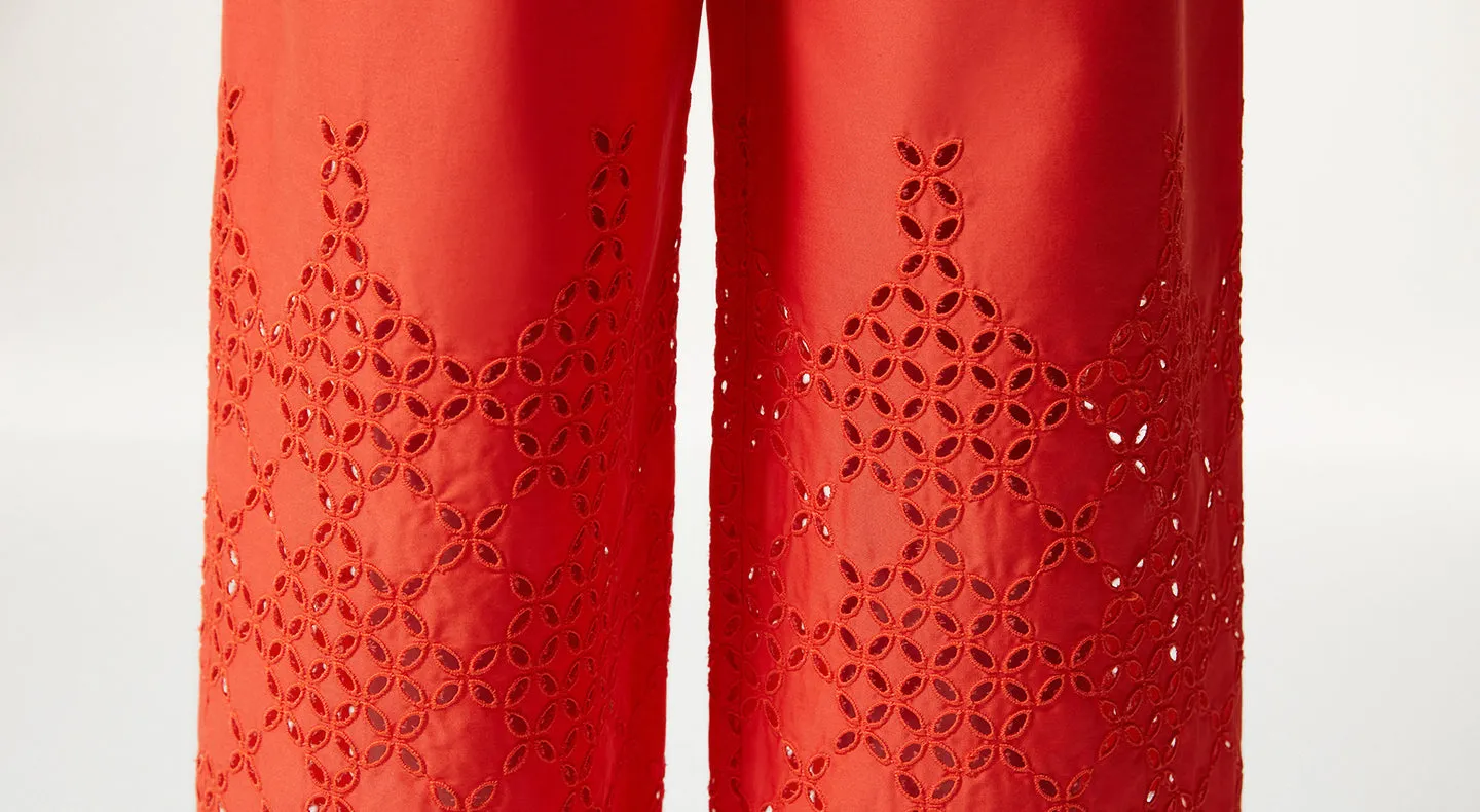 Machka Embroidered Poplin Trousers Pomegranate