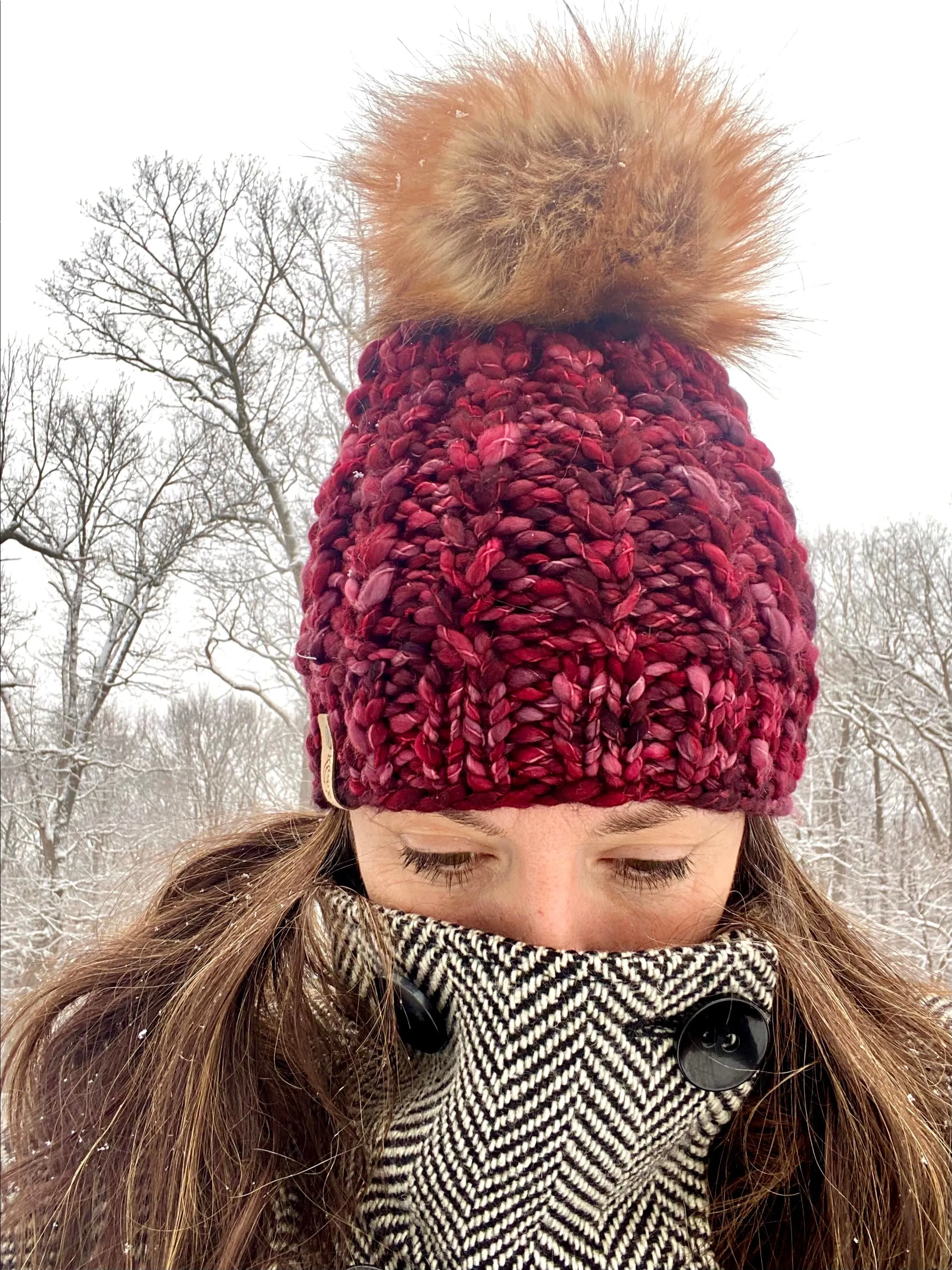 MADE TO ORDER Luxury hand knit 100% red merino wool womens winter hand knit pom pom hat beanie valentine slow fashion