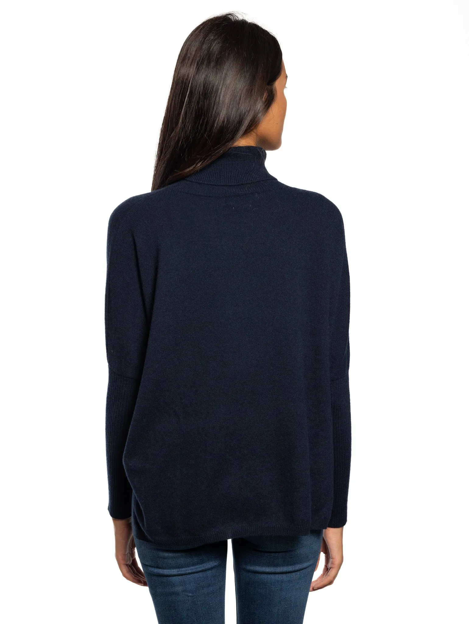 Maglia Poncho Collo Alto In Cashmere Blu