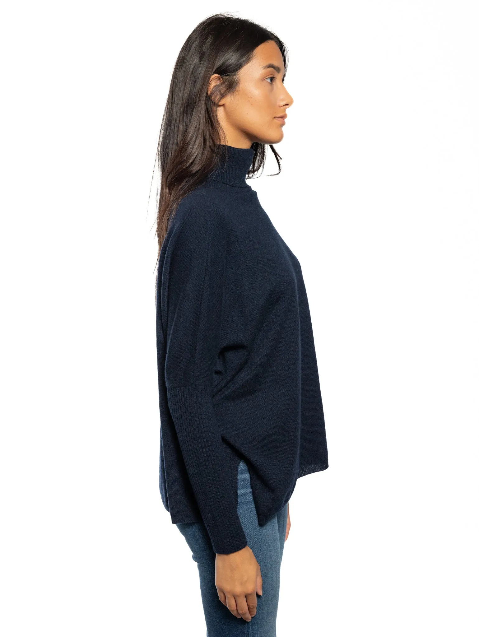 Maglia Poncho Collo Alto In Cashmere Blu