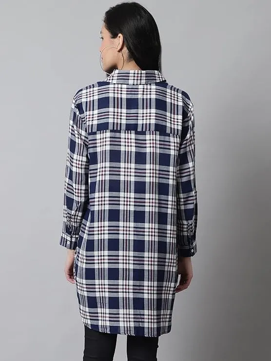 MansiCollections Women's Cotton Shirt Collar Full Sleeve Checkered Tunic