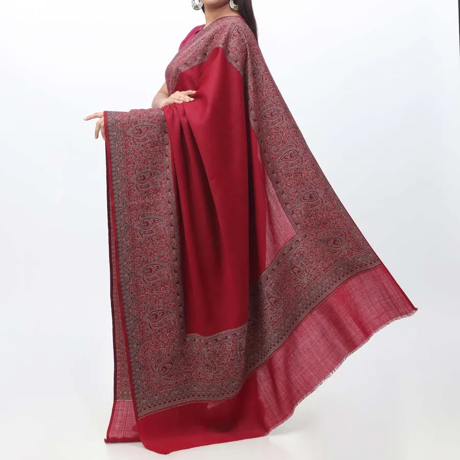 Maroon Jacquard Border Shawl PW3717