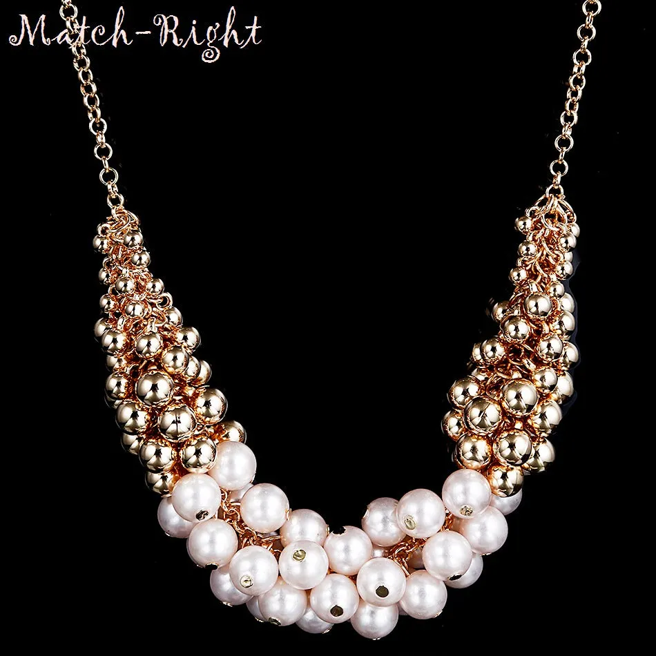 Match-Right 2015 New Hot Sell Simulated Pearl Jewelry Trendy Women Necklaces & Pendants  Short Chokers Statement Necklace