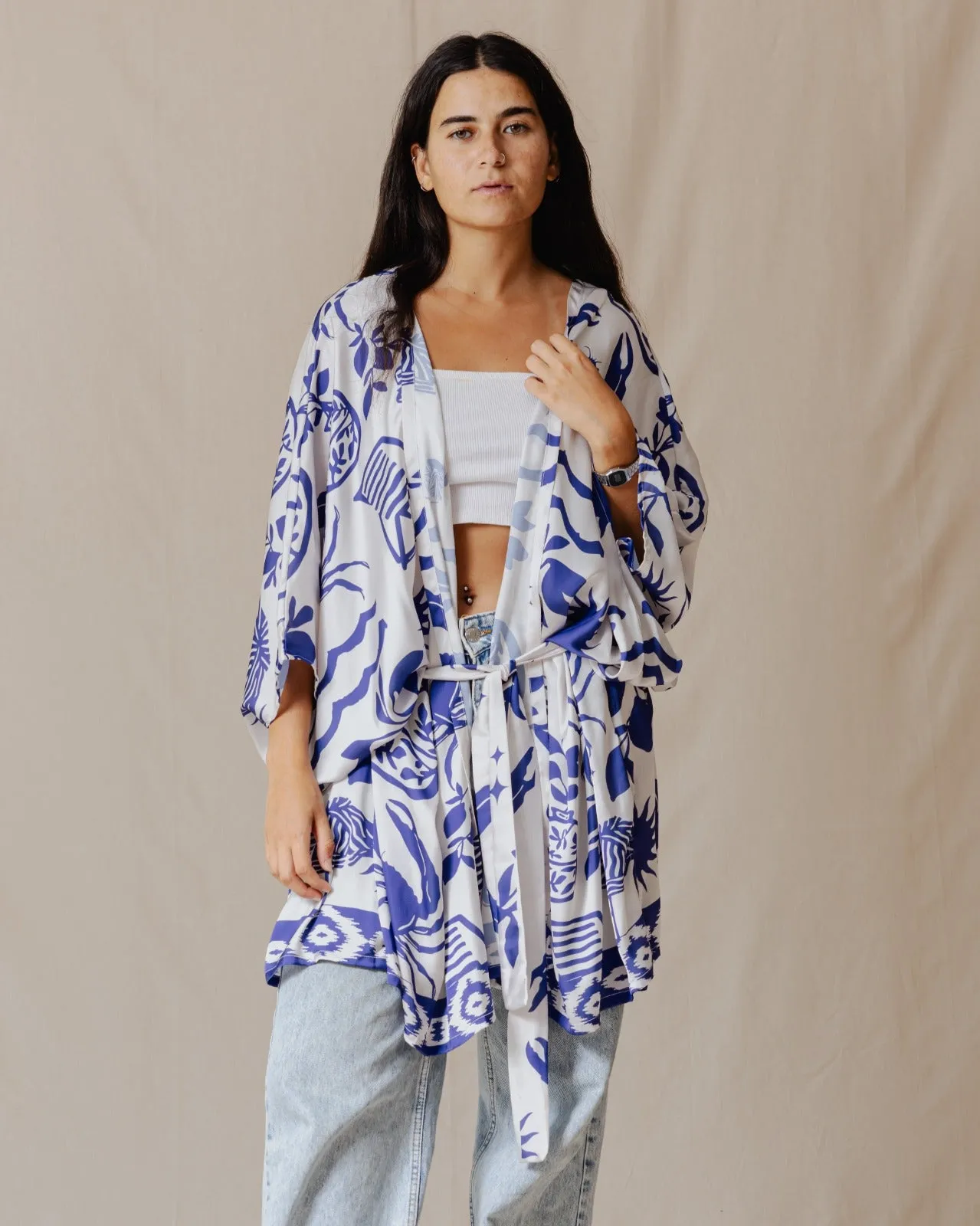 Mediterranean Blue Short Kimono