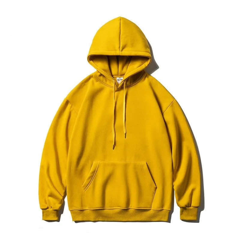 Men Oversized Hoodies Solid Color Man Casaual Hooded Pullovers 2023 Winter Warm Fleece Sweatshirts Top Man Clothing