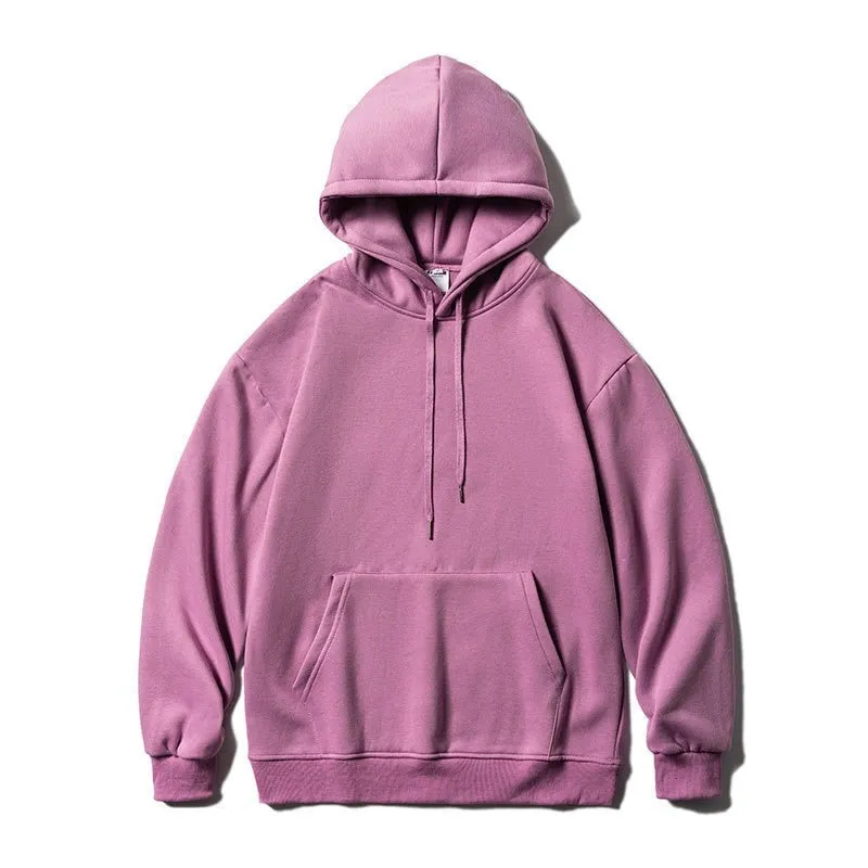 Men Oversized Hoodies Solid Color Man Casaual Hooded Pullovers 2023 Winter Warm Fleece Sweatshirts Top Man Clothing