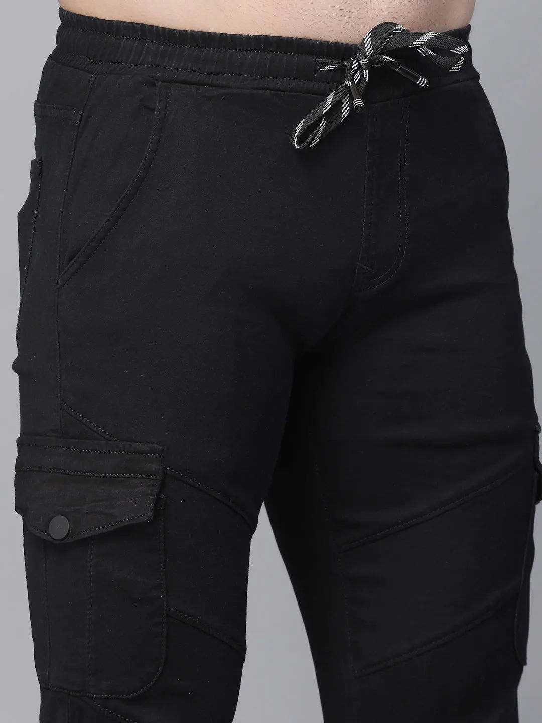 Mens Black Cotton Blend Solid Jogger