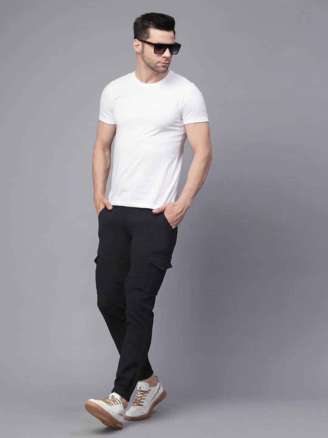 Mens Black Cotton Blend Solid Jogger