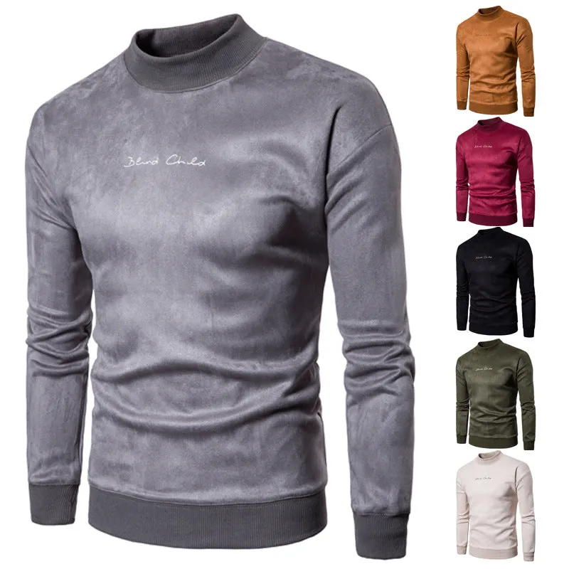 Men's Crew Neck Graphic Print Long Sleeves Suede Sweatshirt