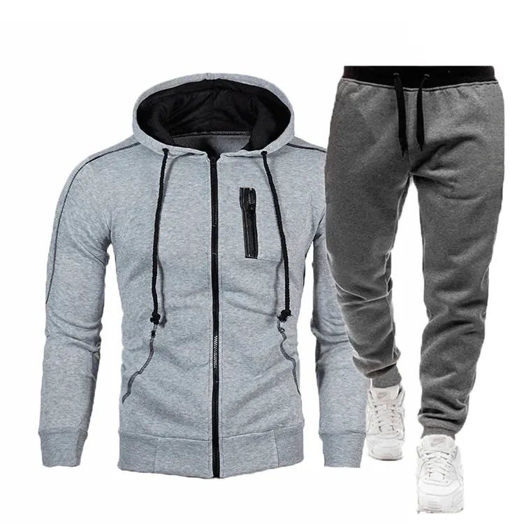 Men's Fall Winter Cardigan Hooded Hoodie Jacket Jogger Two Piece Set