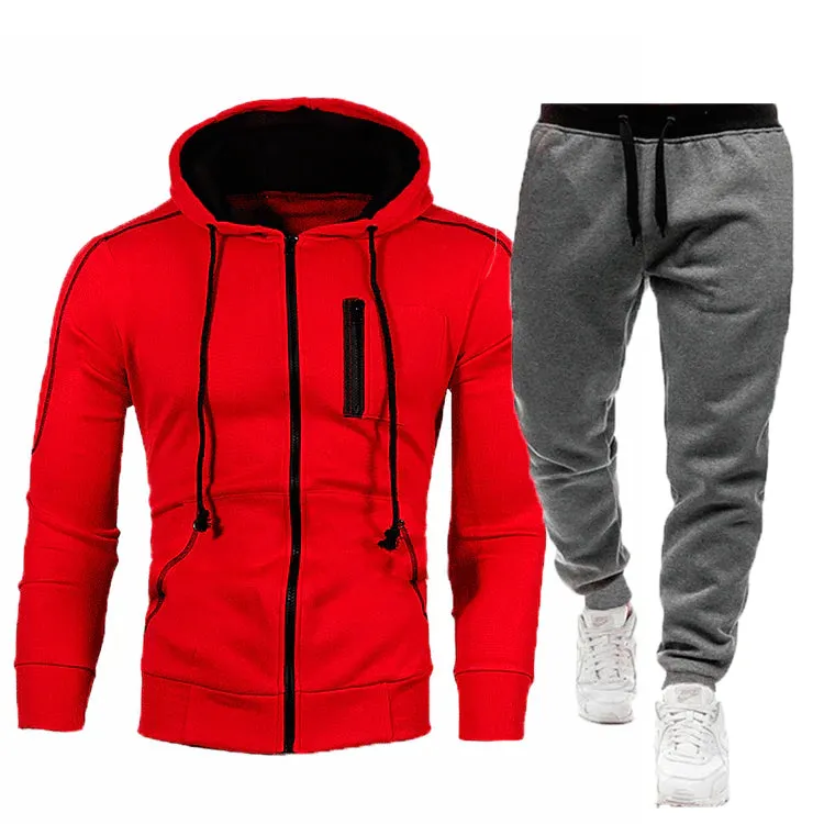 Men's Fall Winter Cardigan Hooded Hoodie Jacket Jogger Two Piece Set