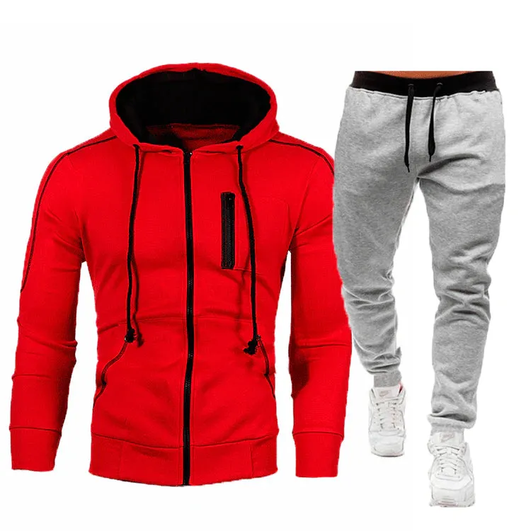 Men's Fall Winter Cardigan Hooded Hoodie Jacket Jogger Two Piece Set