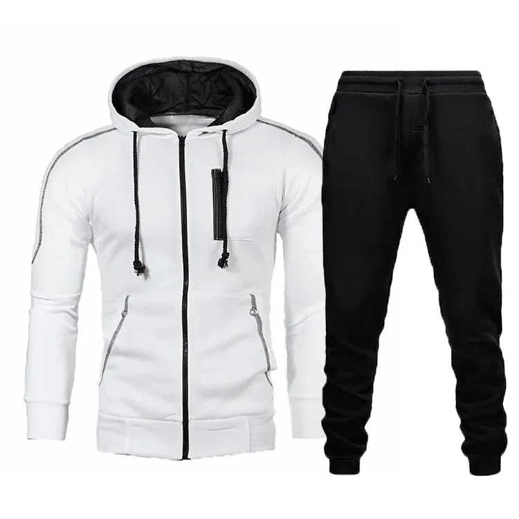 Men's Fall Winter Cardigan Hooded Hoodie Jacket Jogger Two Piece Set