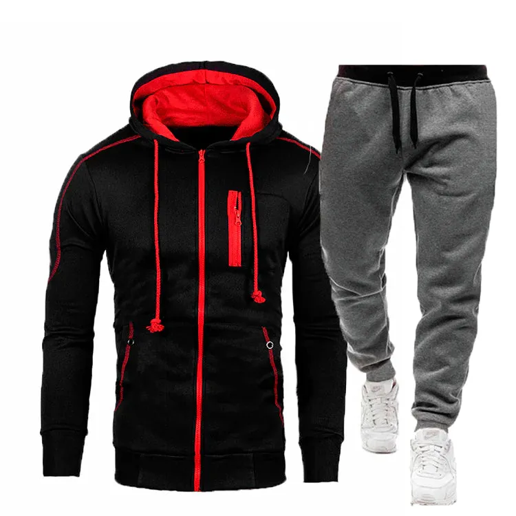 Men's Fall Winter Cardigan Hooded Hoodie Jacket Jogger Two Piece Set