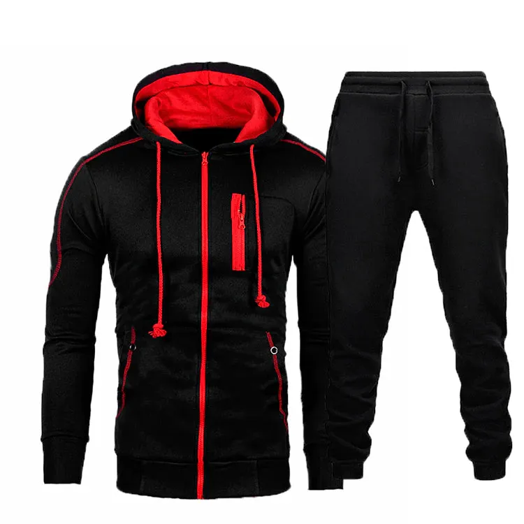 Men's Fall Winter Cardigan Hooded Hoodie Jacket Jogger Two Piece Set