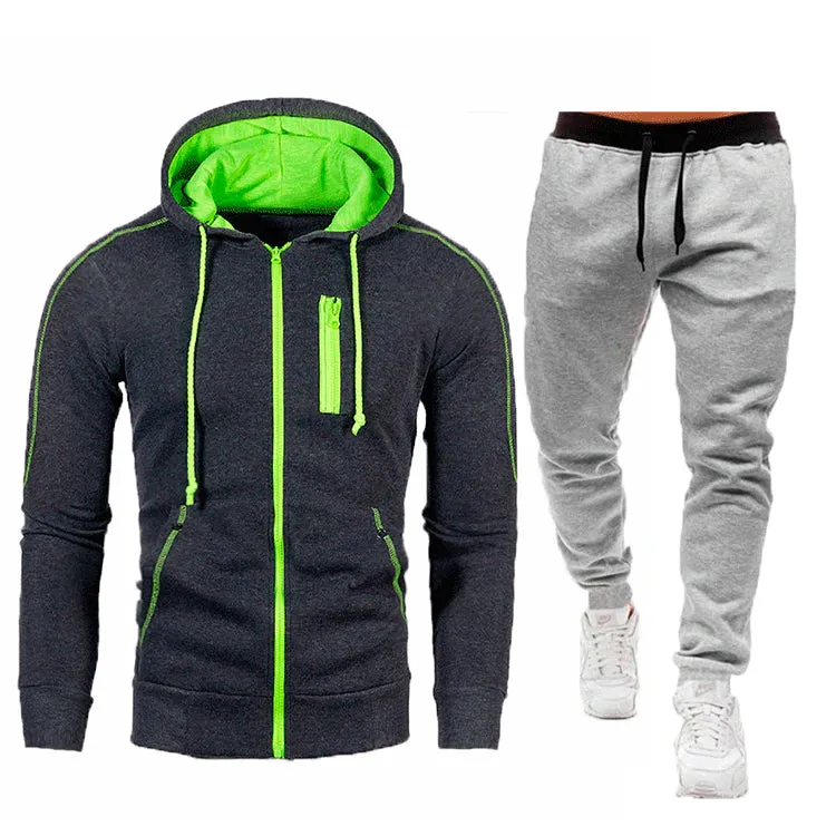 Men's Fall Winter Cardigan Hooded Hoodie Jacket Jogger Two Piece Set