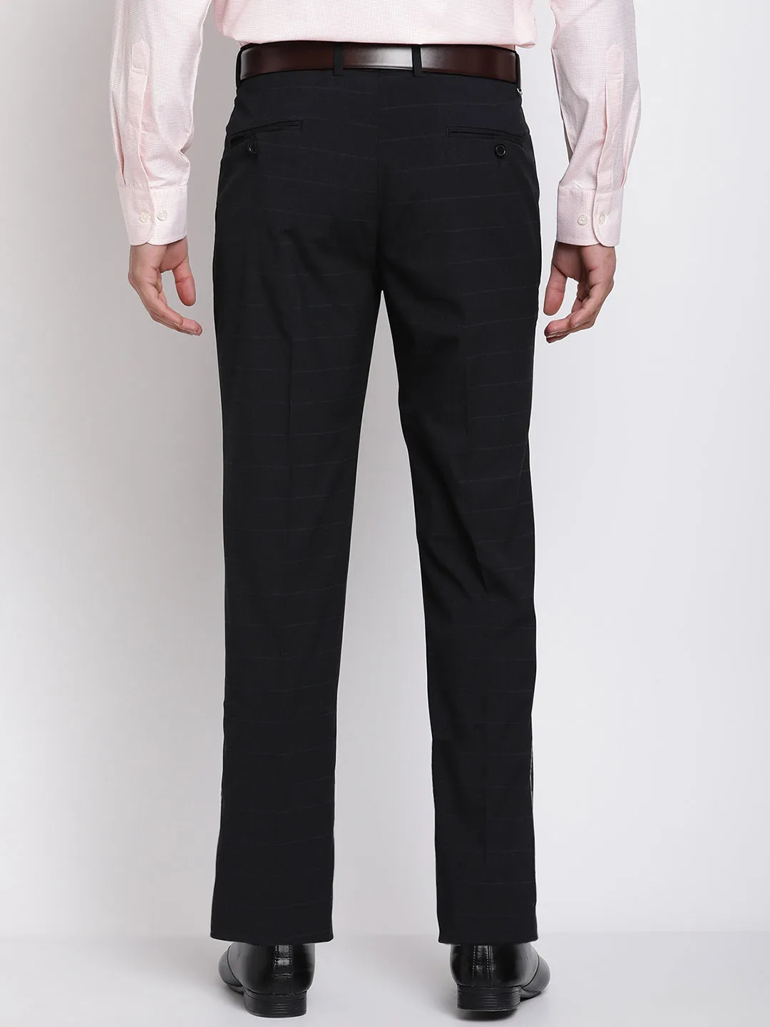 Men's Formal Flat front Black Checks Trousers