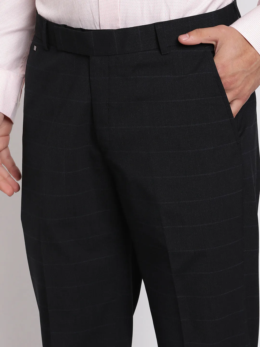 Men's Formal Flat front Black Checks Trousers