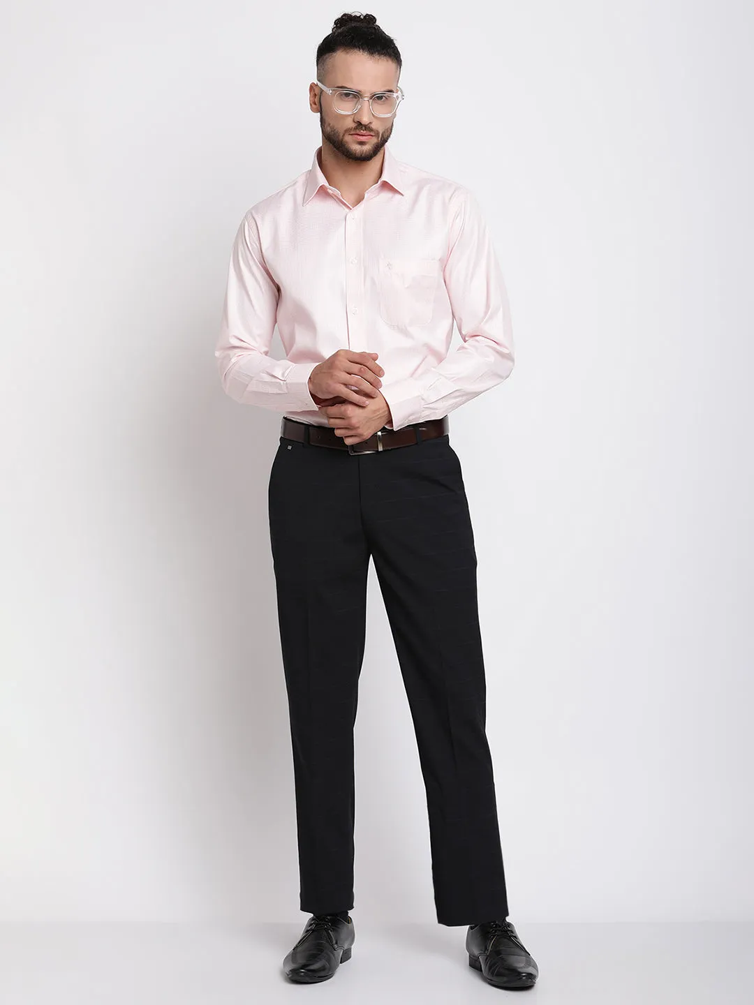 Men's Formal Flat front Black Checks Trousers