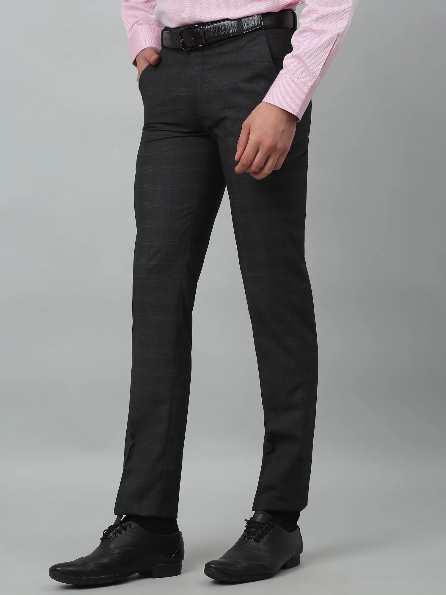 Men's Formal Flat front Charcoal Checks Trousers