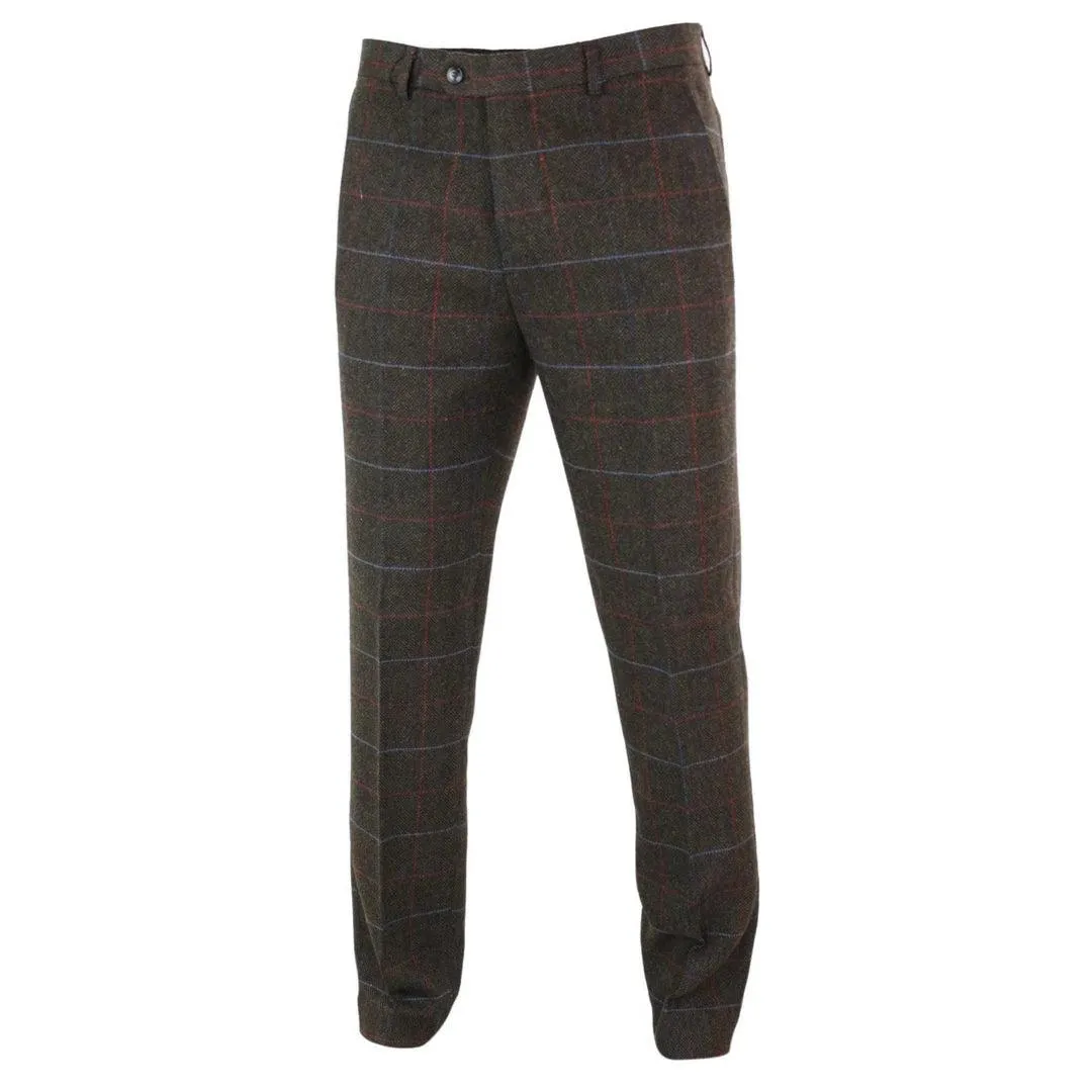 Mens Herringbone Tweed Check Blinders Trousers Wool Vintage Classic Retro