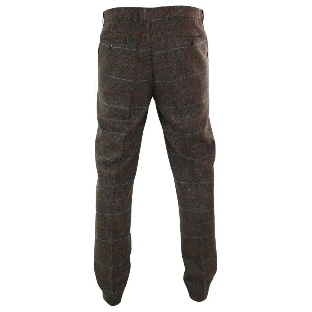 Mens Herringbone Tweed Check Blinders Trousers Wool Vintage Classic Retro