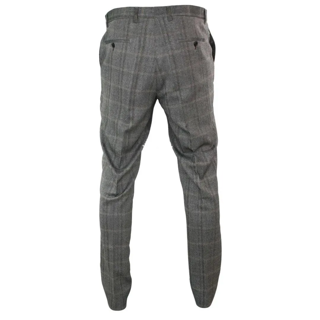 Mens Herringbone Tweed Check Blinders Trousers Wool Vintage Classic Retro