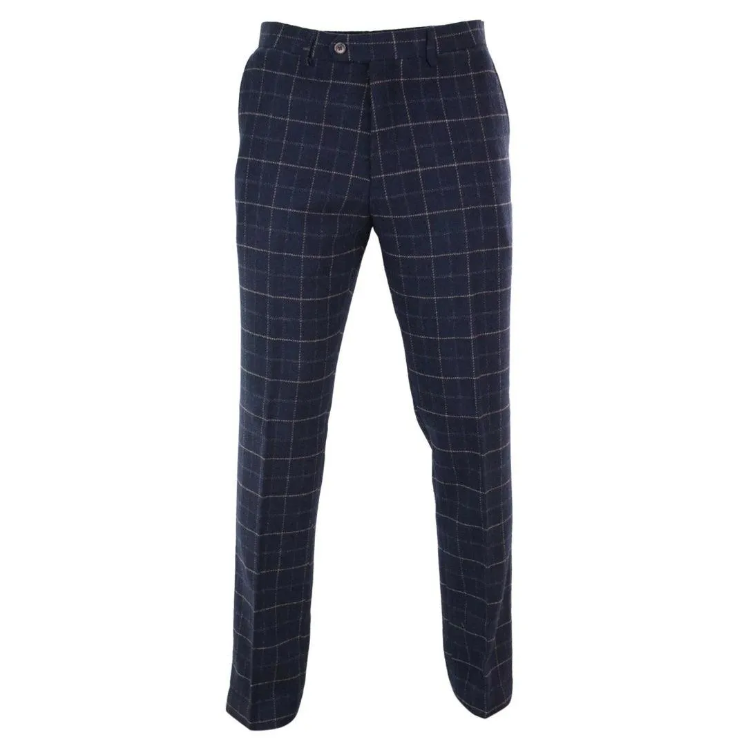 Mens Herringbone Tweed Check Blinders Trousers Wool Vintage Classic Retro