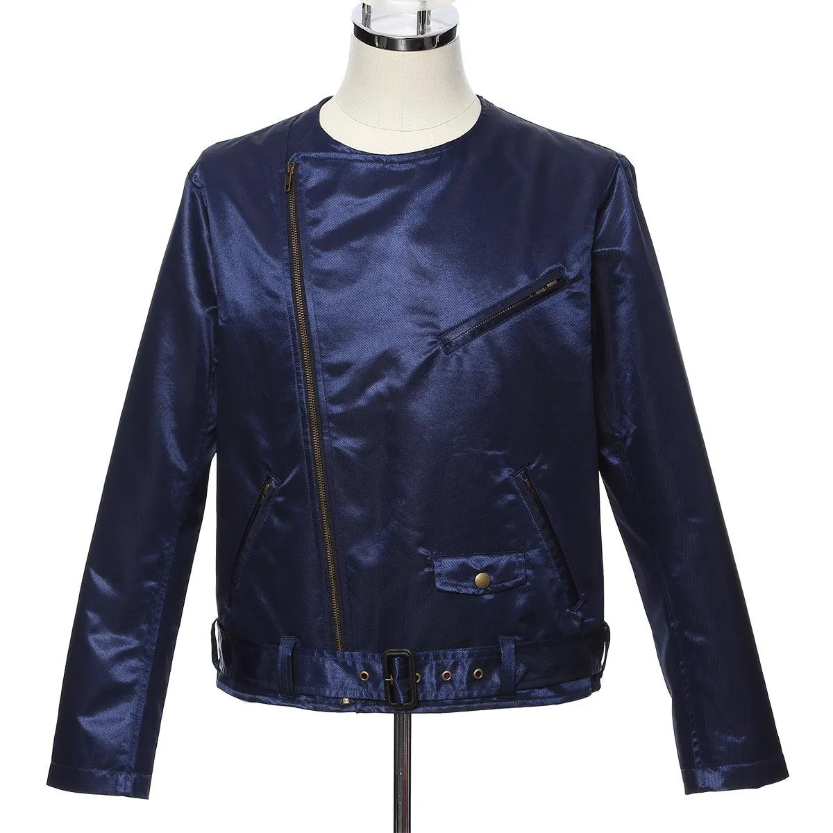 Men's Moto Biker Jacket -16. Samurai- Shiny Blue Tokyo Fashion Week Collection Made in Japan