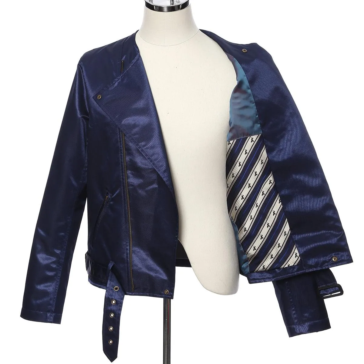 Men's Moto Biker Jacket -16. Samurai- Shiny Blue Tokyo Fashion Week Collection Made in Japan