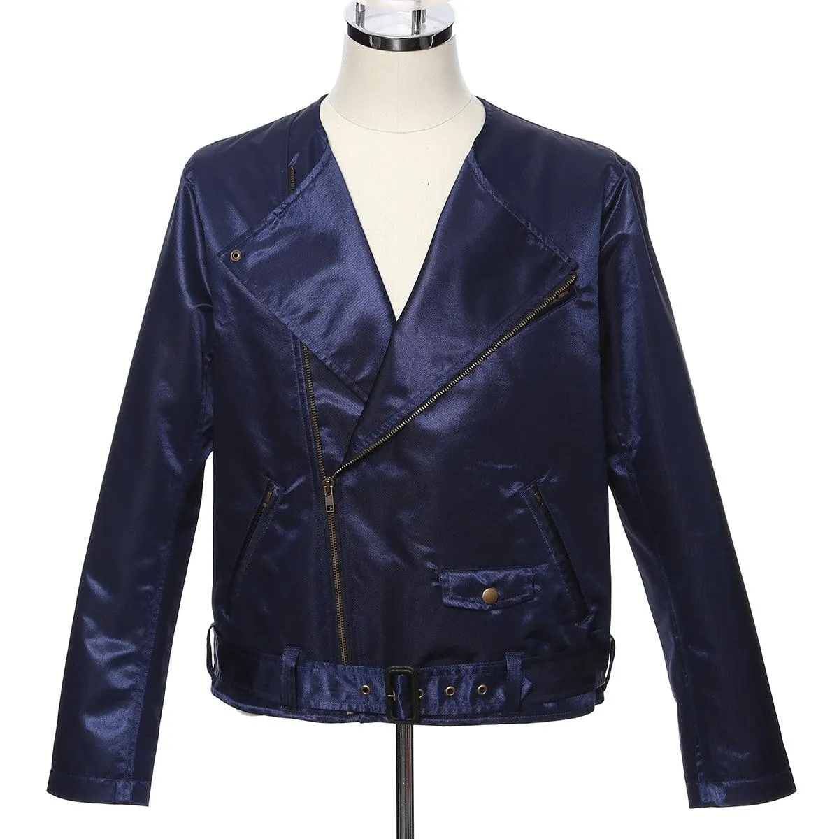 Men's Moto Biker Jacket -16. Samurai- Shiny Blue Tokyo Fashion Week Collection Made in Japan