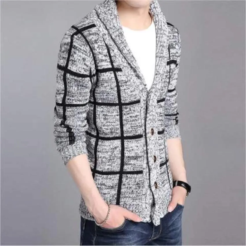 Men's Shawl Collar Gray Cardigan