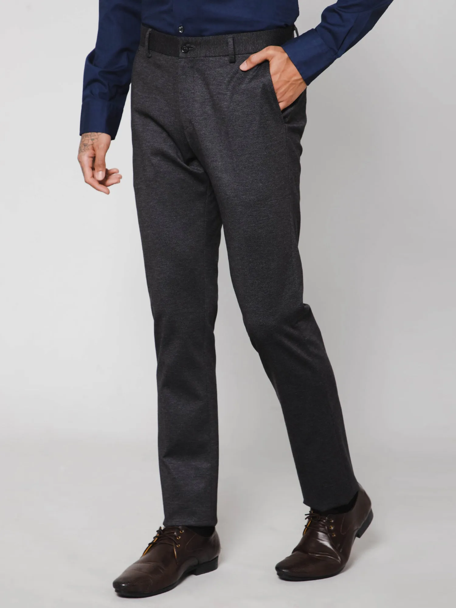 Men's Slim fit Flat front Dark Grey  Trousers