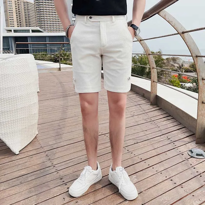 Men's Waffle Shorts Fashion Business Casual Slim Fit Suit Pants