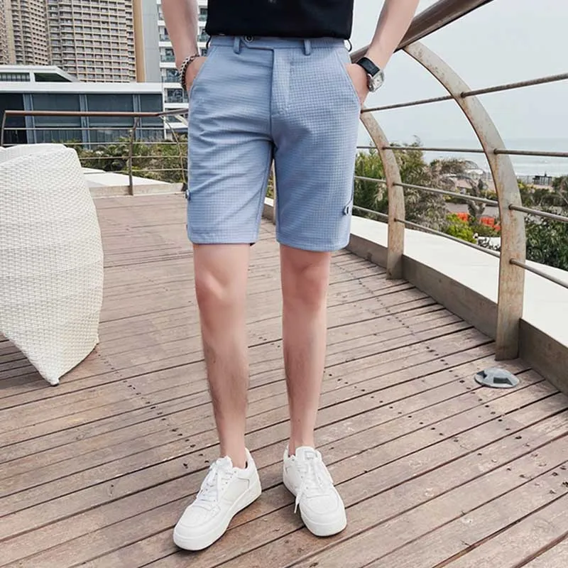 Men's Waffle Shorts Fashion Business Casual Slim Fit Suit Pants