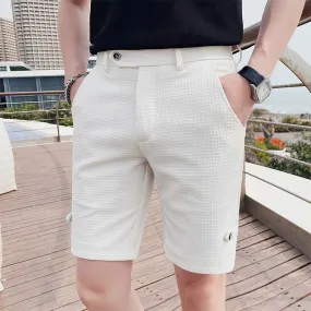 Men's Waffle Shorts Fashion Business Casual Slim Fit Suit Pants