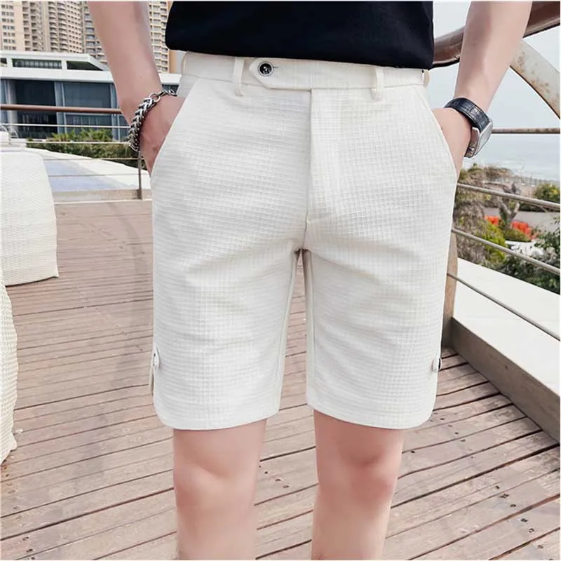 Men's Waffle Shorts Fashion Business Casual Slim Fit Suit Pants