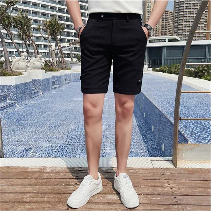 Men's Waffle Shorts Fashion Business Casual Slim Fit Suit Pants