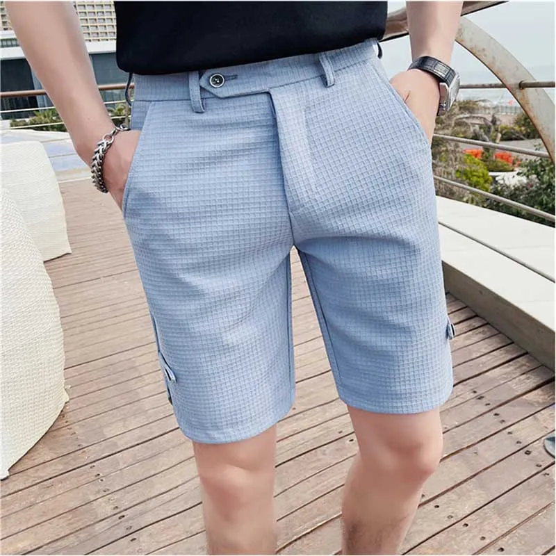 Men's Waffle Shorts Fashion Business Casual Slim Fit Suit Pants