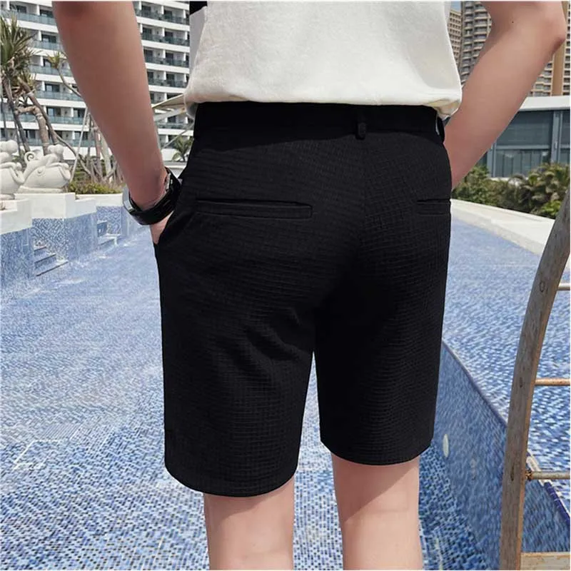 Men's Waffle Shorts Fashion Business Casual Slim Fit Suit Pants