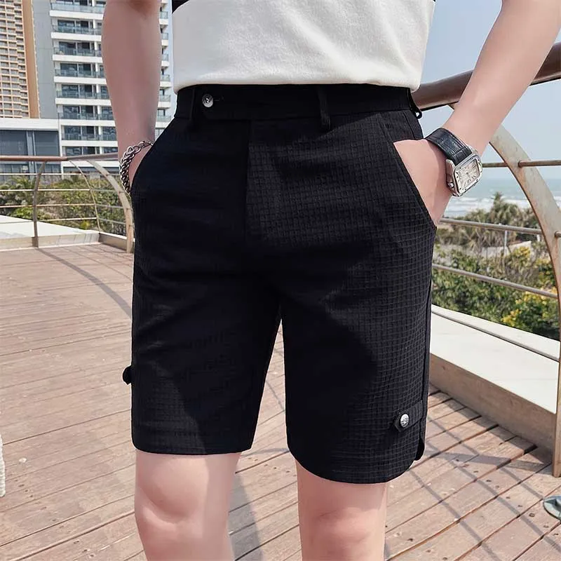 Men's Waffle Shorts Fashion Business Casual Slim Fit Suit Pants