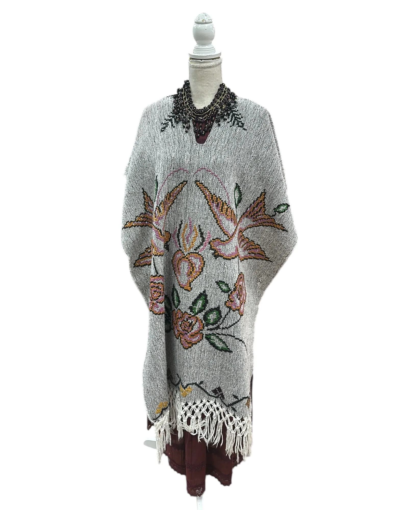 Mexican Bird Poncho White